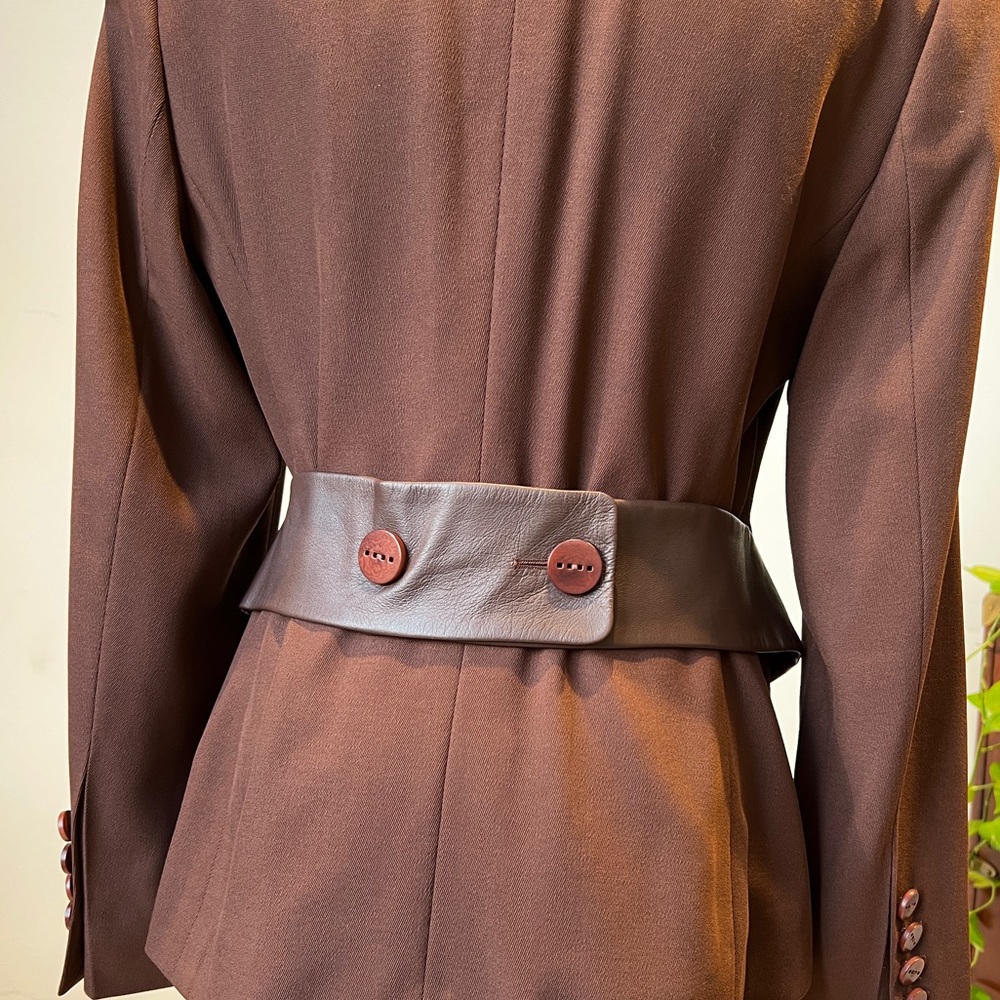 ESCADA Elements/Vintage women's blazer with Leather Trim and Wooden Buttons sz 6 - Picture 11 of 15